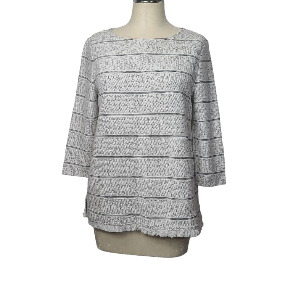 Talbots Striped Frayed Hem Sweater Top SP